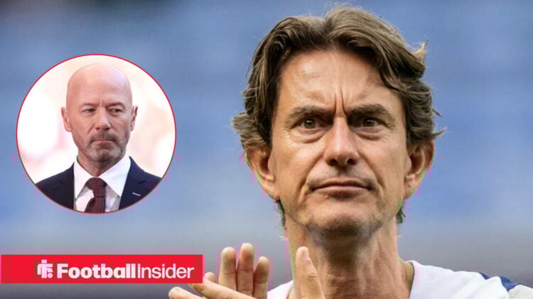 Alan Shearer in a circular photo frame next to an image of Thomas Frank