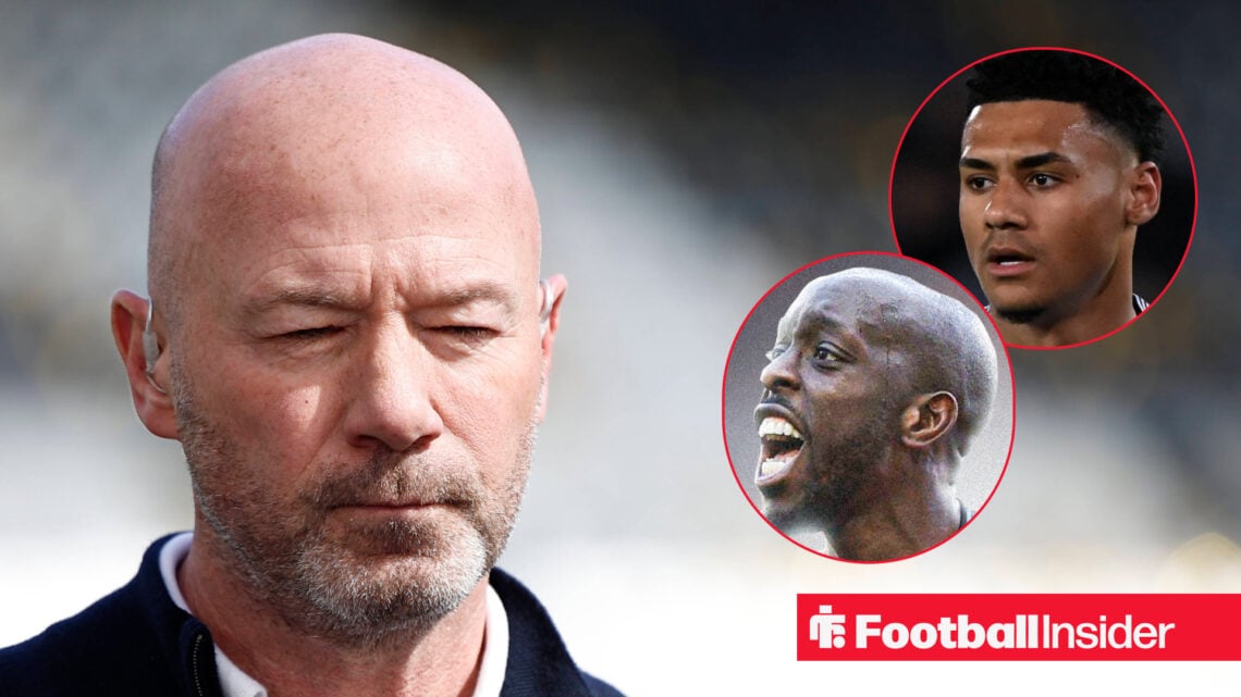 Alan Shearer alongside head shots of Ollie Watkins and Yoane Wissa.