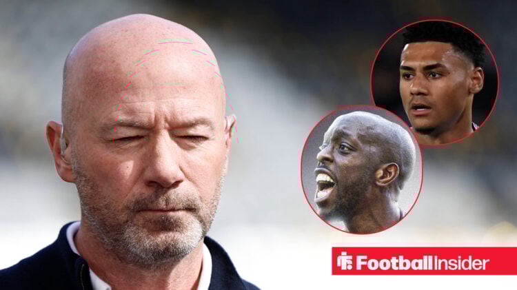 Alan Shearer alongside head shots of Ollie Watkins and Yoane Wissa.