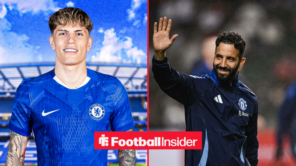 Alejandro Garnacho in a Chelsea shirt next to Ruben Amorim