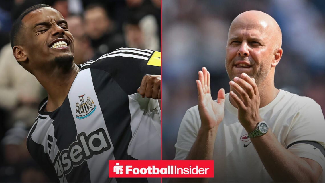 A photo of Newcastle striker Alexander Isak alongside one of Liverpool boss Arne Slot