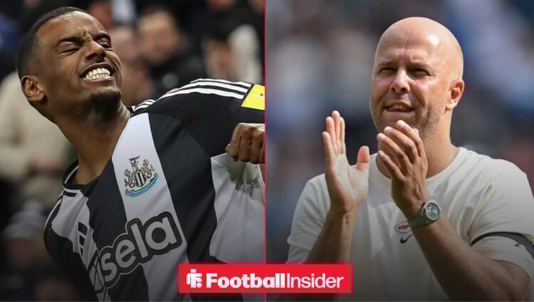 A photo of Newcastle striker Alexander Isak alongside one of Liverpool boss Arne Slot