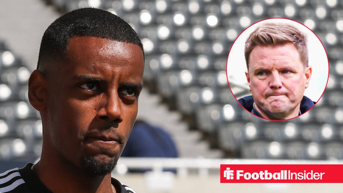 Newcastle striker Alexander Isak and a circular inset of manager Eddie Howe