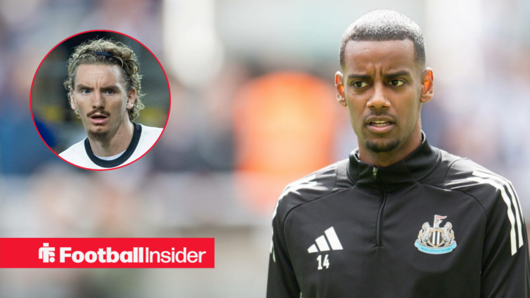 Newcastle striker Alexander Isak, alongside a circular inset of Nick Woltemade