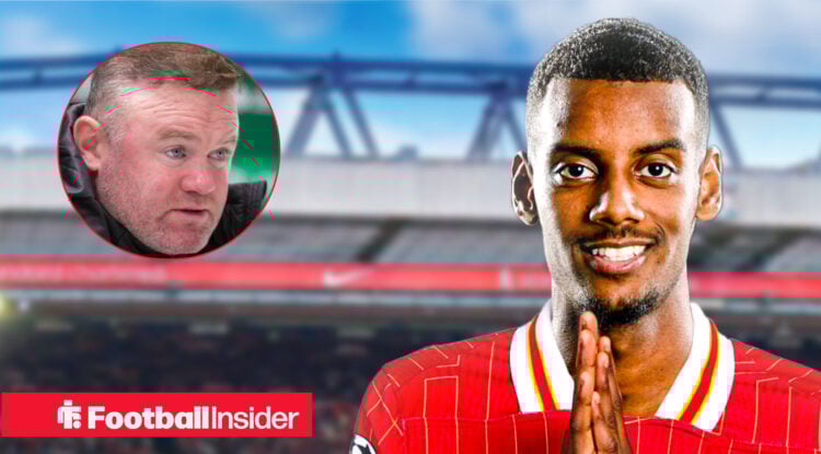 Striker Alexander Isak against a back drop of Anfield alongside Wayne Rooney