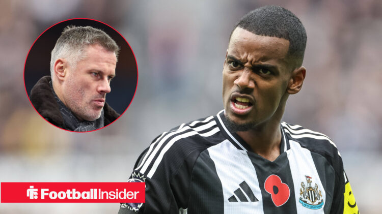 Newcastle striker Alexander Isak and Liverpool defender Jamie Carragher