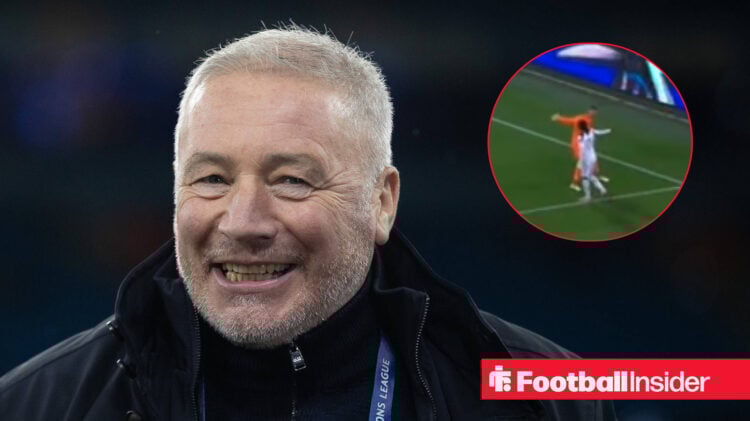 Ally McCoist on the left smiling and Djed Spence and Guglielmo Vicario high-fiving one another