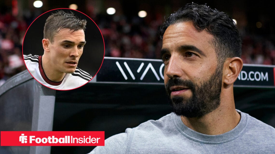 Man United manager Ruben Amorim looks at Bayern Munich midfielder Joao Palhinha