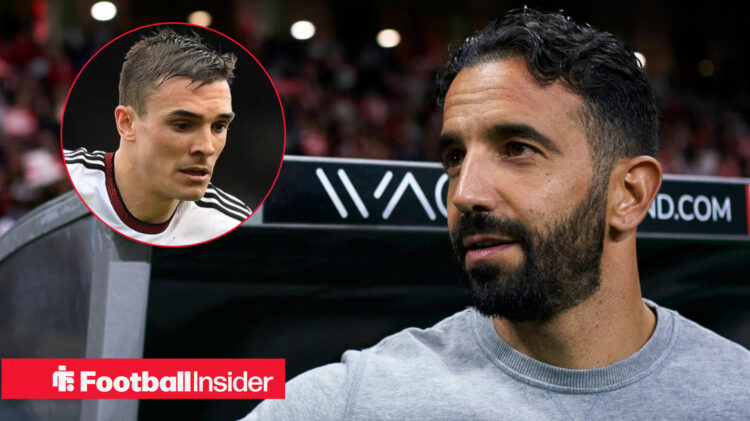 Man United manager Ruben Amorim looks at Bayern Munich midfielder Joao Palhinha