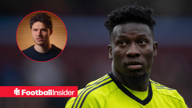 Andre Onana looking up, Senne Lammers in a circular inset