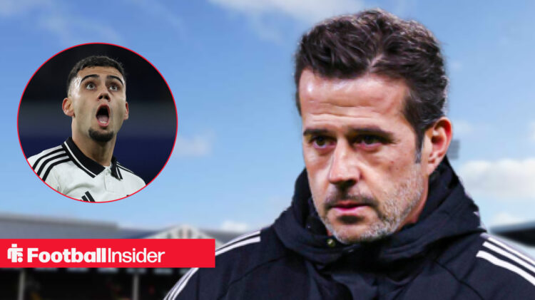 Marco Silva looking worried against the backdrop of Craven Cottage, next to an image of a shocked Andreas Pereira
