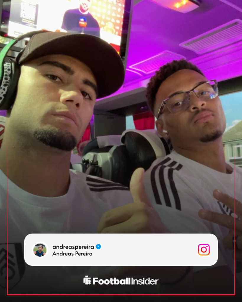 Andreas Pereira and Rodrigo Muniz on Fulham's team bus