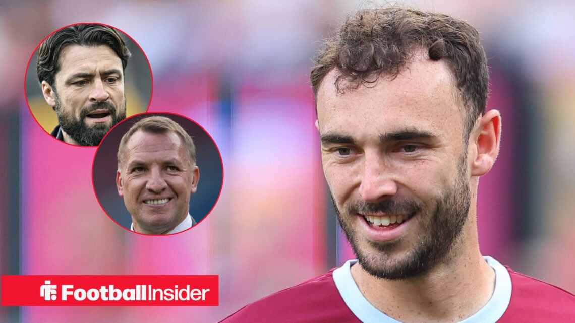 West Ham midfielder Andy Irving, Brendan Rodgers, Russell Martin.