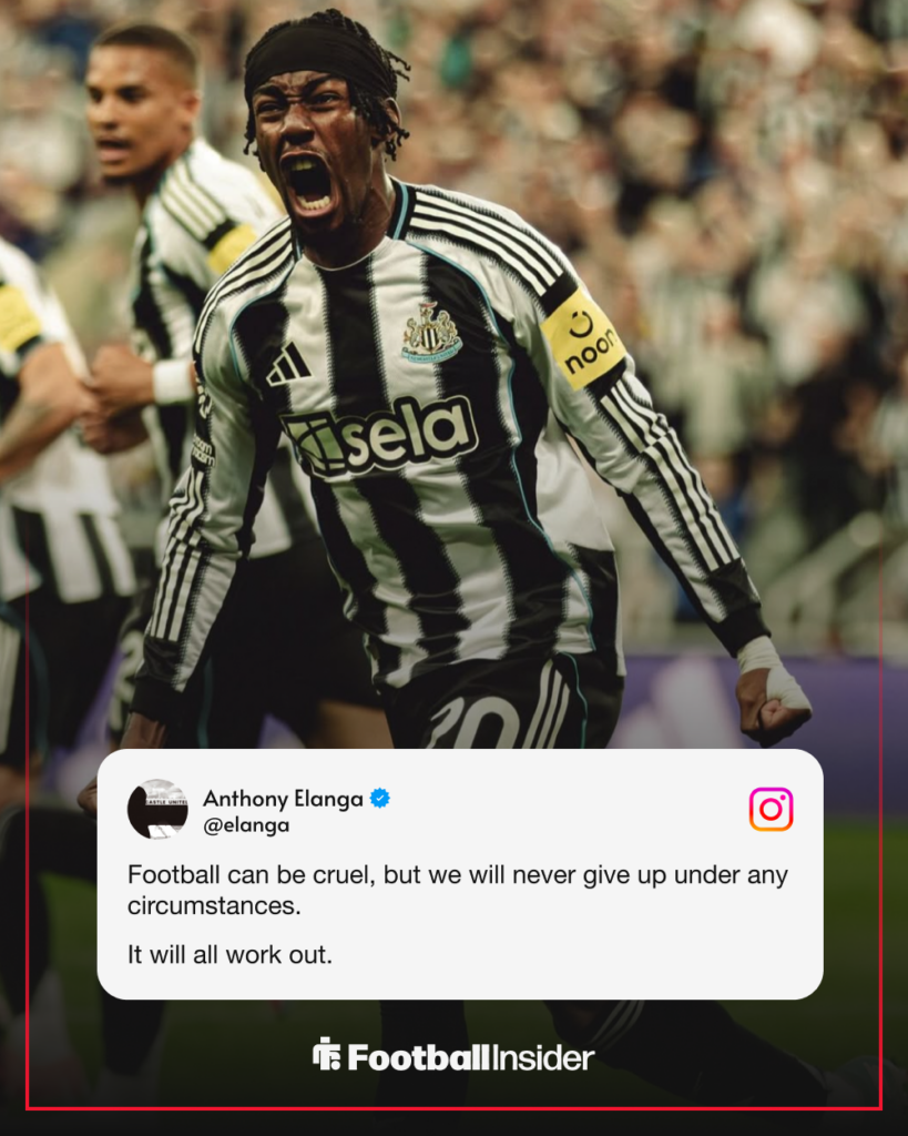 Anthony Elanga celebrating at St James' Park