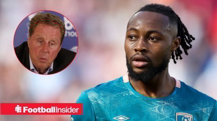 Harry Redknapp on the left looking at Antoine Semenyo on the right in a blue shirt
