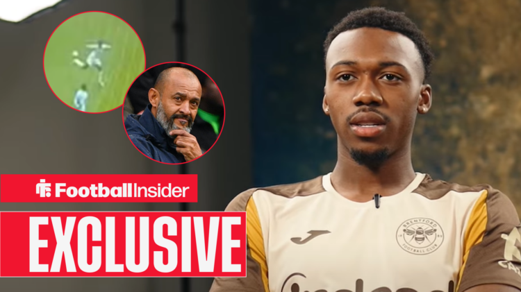Antoni Milambo in Brentford interview, circular insets of Nuno Espirito Santo and handball incident