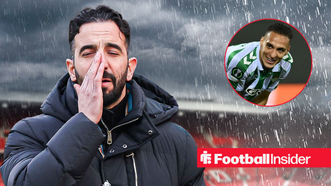 Antony in a circular inset, Ruben Amorim sad