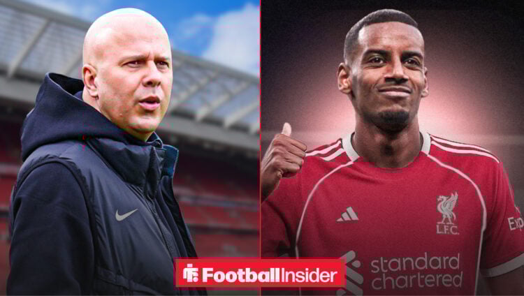 Arne Slot on the Anfield touchline alongside Alexander Isak in a Liverpool shirt