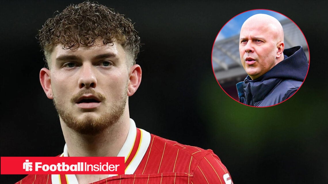 Harvey Elliott in action for Liverpool with Arne Slot pictured inset