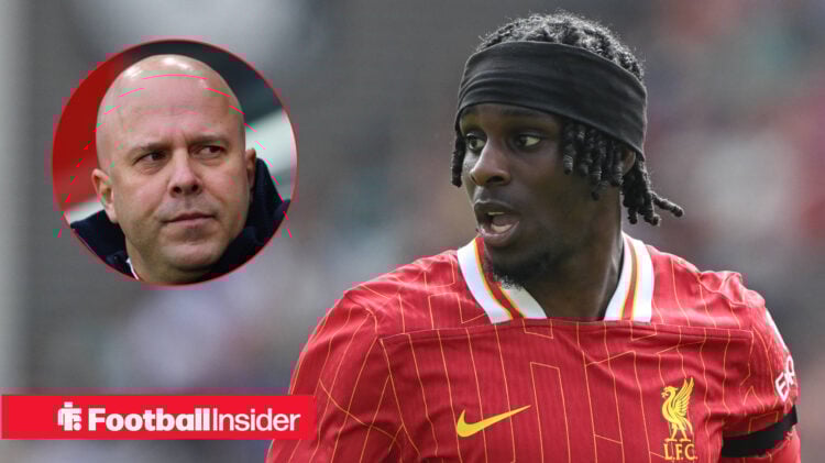 Aren Slot on the left looking concerned with Jeremie Frimpong on the right in a red shirt looking focused