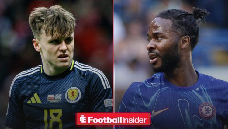 Liverpool's Ben Doak in action for Scotland and Chelsea's Raheem Sterling