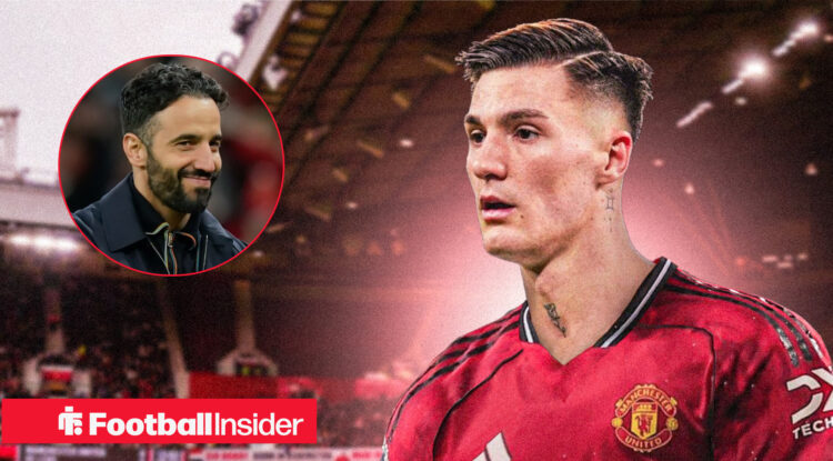 Benjamin Sesko in a Manchester United shirt, alongside manager Ruben Amorim