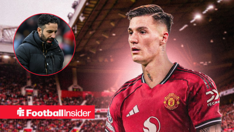 Benjamin Sesko at Old Trafford, Ruben Amorim in a circular inset