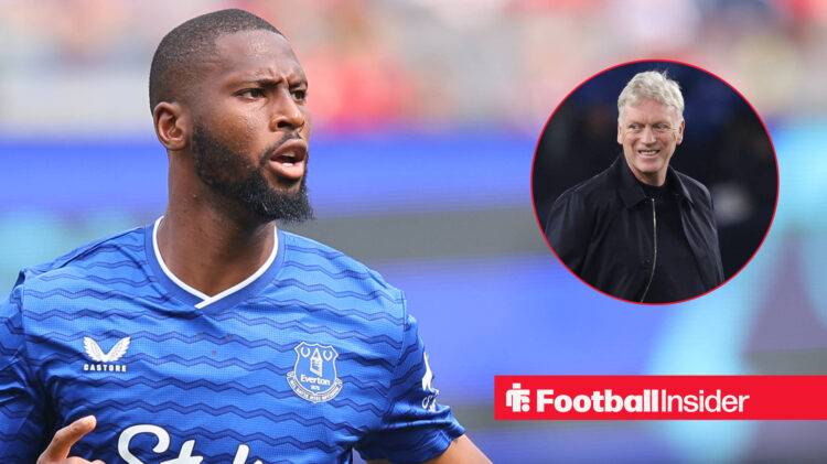 Beto in action for Everton next to an image of David Moyes smiling