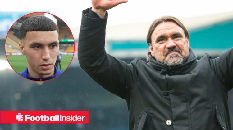 A headshot of Leeds transfer target Bilal El Khannouss alongside an image of boss Daniel Farke