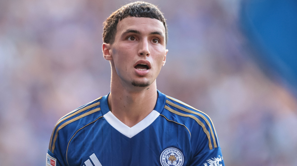 Bilal El Khannouss is pictured in action for Leicester City