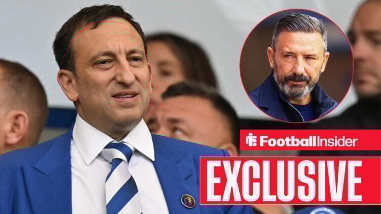 Tony Bloom in the stands at the Amex as Derek Mcinnes looks on in a circular inset