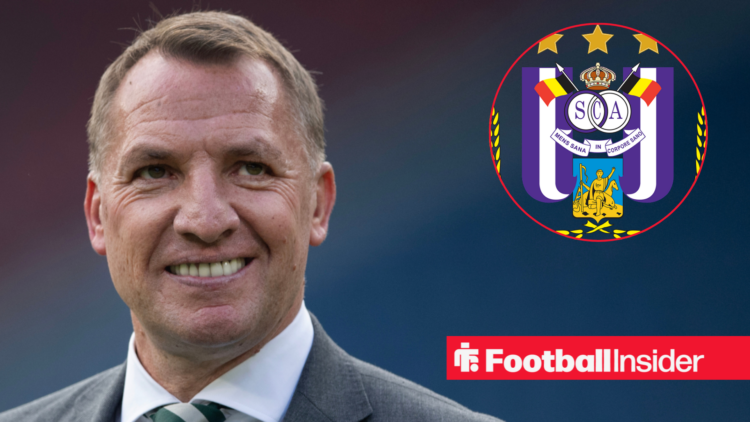 Brendan Rodgers alongside a circular inset of Anderlecht's club badge.