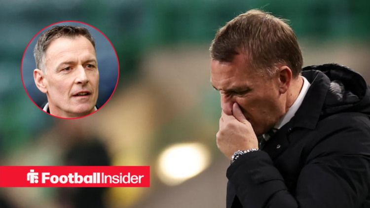 Celtic manager Brendan Rodgers looking dejected alongside a circular inset of Chris Sutton