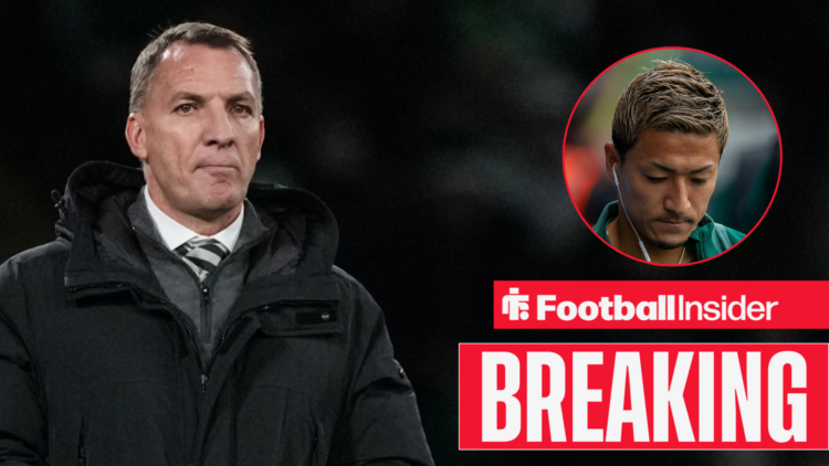 Celtic manager Brendan Rodgers alongside a circular inset of Daizen Maeda