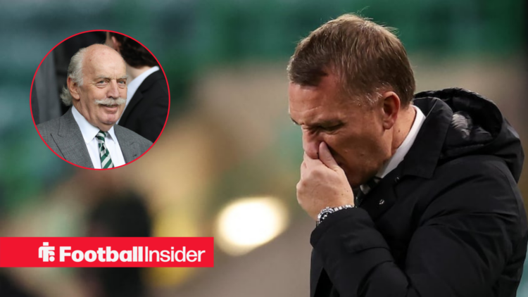 Celtic manager Brendan Rodgers, alongside a circular inset of owner Dermot Desmond.