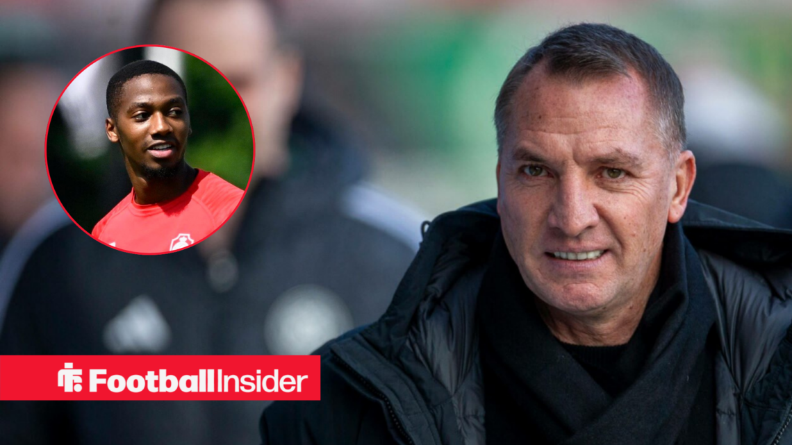 Celtic manager Brendan Rodgers alongside a circular inset of Michel-Ange Blikwisha