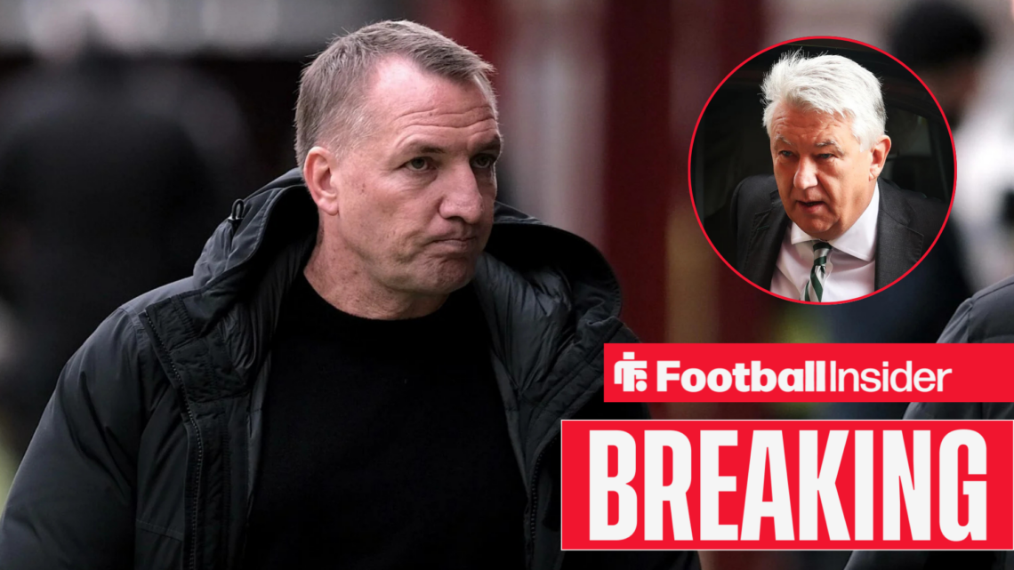 Brendan Rodgers looking unhappy with Peter Lawwell included in a circular inset