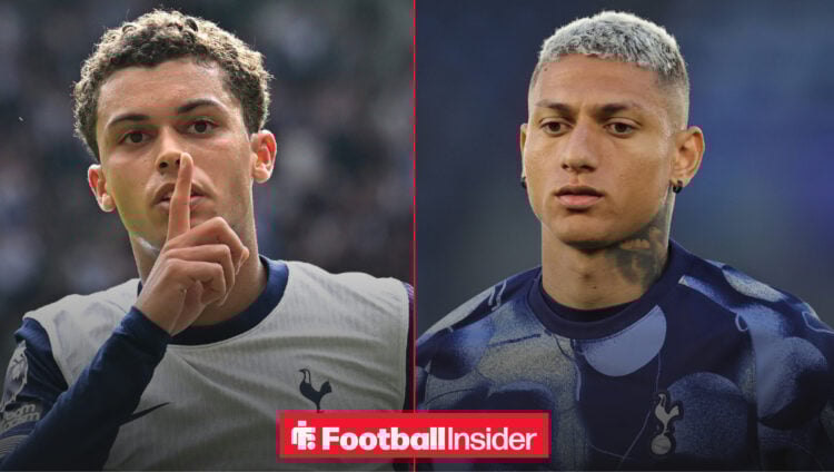 An image of Tottenham forward Brennan Johnson alongside teammate Richarlison