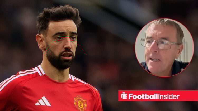 Bruno Fernandes in action for Man United, next to an image of Matt Le Tissier