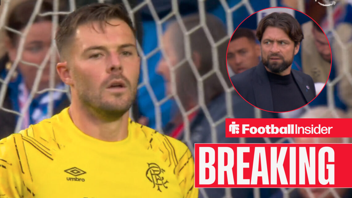 Jack Butland looks on after conceding twice as Russell Martin scowls from a circular inset