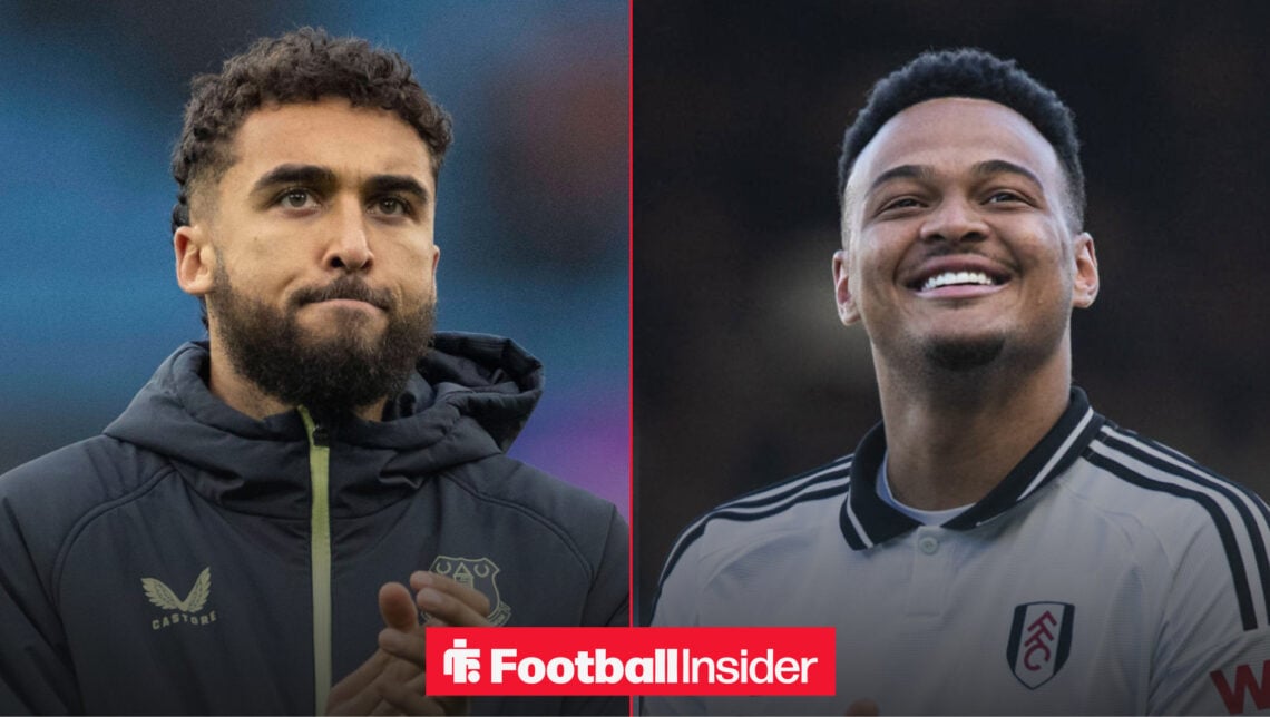 Dominic Calvert-Lewin and Rodrigo Muniz pictured during PL matches for Everton and Fulham.