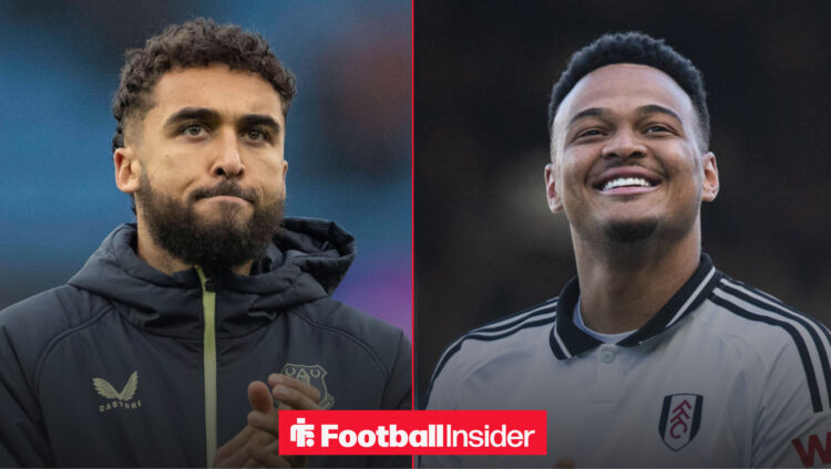 Dominic Calvert-Lewin and Rodrigo Muniz pictured during PL matches for Everton and Fulham.
