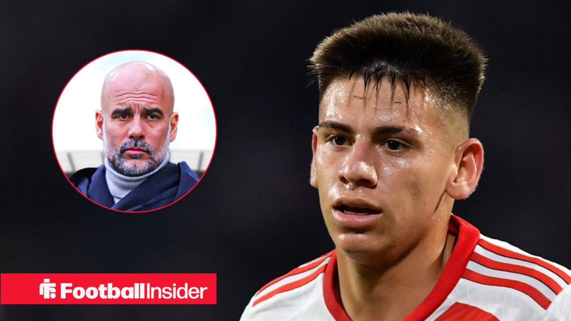 Man City's Claudio Echeverri while playing for River Plate and Man City boss Pep Guardiola