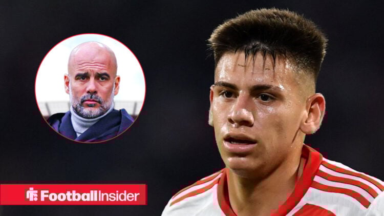 Man City's Claudio Echeverri while playing for River Plate and Man City boss Pep Guardiola