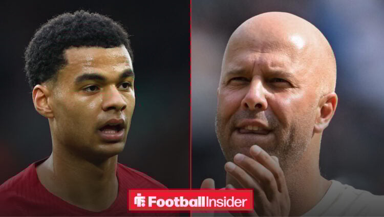 Liverpool star Cody Gakpo next to Reds boss Arne Slot