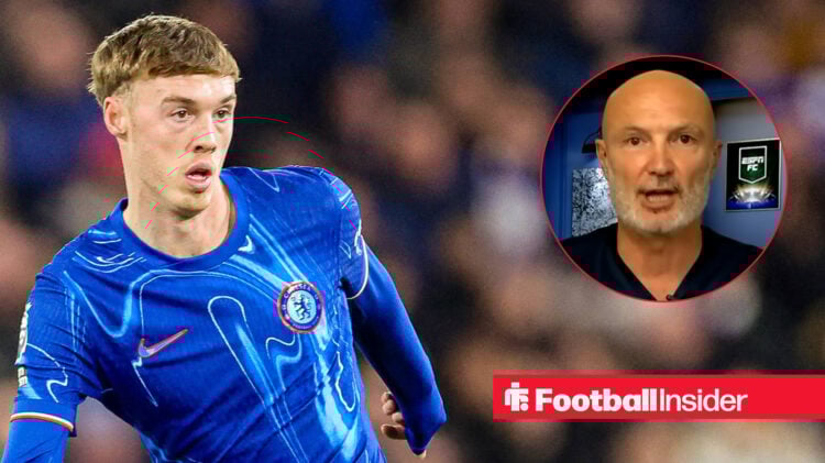 Cole Palmer in action for Chelsea, next to an image of former defender Frank Lebeouf.
