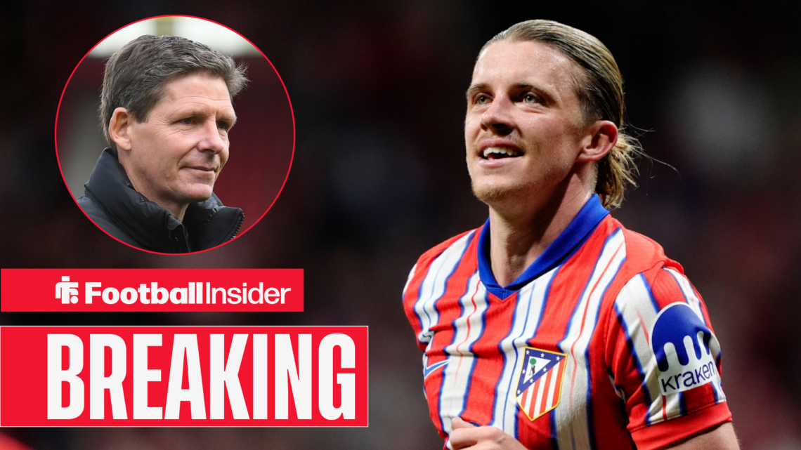 Conor Gallagher in action for Atletico Madrid, Oliver Glasner pictured in a circular inset