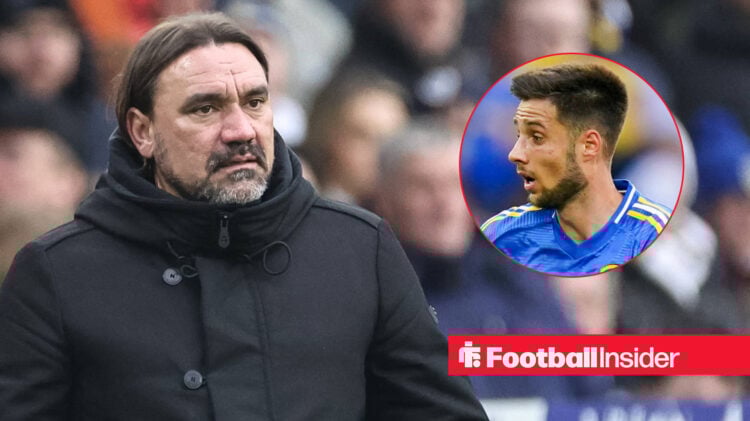 Daniel Farke looking shocked and annoyed during a Leeds match, next to an image of Ilia Gruev