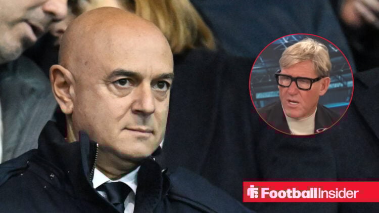Spurs chairman Daniel Levy in the stands looking at pundit Simon Jordan on talkSPORT in the inset
