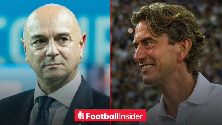 Tottenham chairman Daniel Levy alongside Thomas Frank smiling